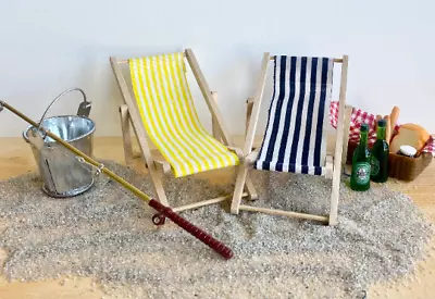 Miniature Dollhouse 1:12 Wooden Beach Chair Picnic Set Fishing Rod Tank Beer • $12.99