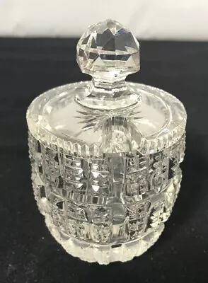 $69.99 • Buy Vintage American Brilliant Cut Glass-Lidded Mustard Pot Zipper/Ladder Motif