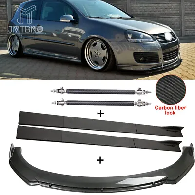 Carbon Fiber Front Bumper Lip + Side Skirt + Strut Rods For Volkswagen Golf GTI • $209.54