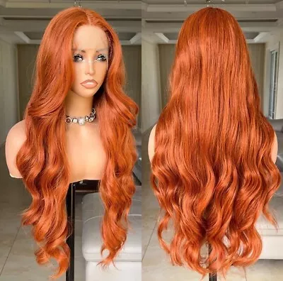 Long Ginger Human Hair Blend Lace Front Wig Heat Safe Ok Women Ginger Orange Wig • $100.35