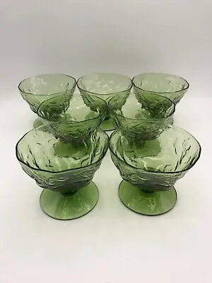 SET OF 7 VINTAGE MORGANTOWN SENECA CRINKLE Glass OLIVE Green SHERBET • $29.99