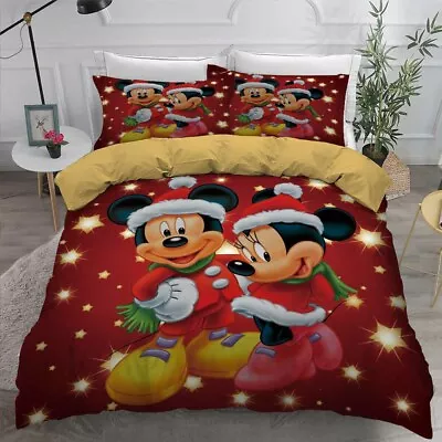 3D Christmas Mickey Minnie Mouse Duvet Cover Bedding Comforter Cover Pillow Case • $49.27