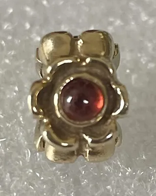 Pandora 14k Solid Gold & Garnet Flower Ribbon Charm # 750343 GR Cabochon • $350