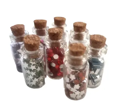 Mini Crafting Jars X 8 Bottles Card Making Scrap Booking Craft Art Star Gems • £2.95