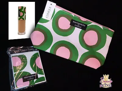 Clinique Marimekko Pink & Green Makeup Bag + Mirror + Matching Lip Gloss RARE • $37.95