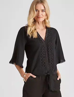 NONI B - Womens Tops - Short Sleeve Emb Tie Hem Top • $16.65