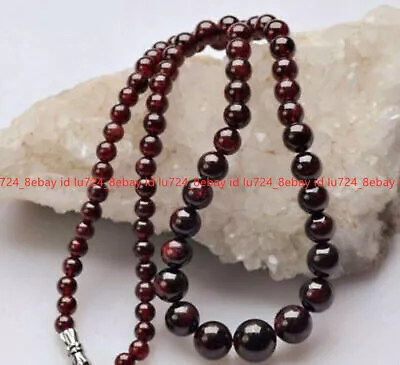 Genuine Natural Brazil Dark Red Garnet Round Gemstone Beads Necklaces 14-28  • $10.98