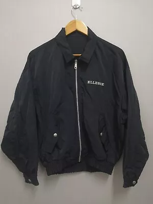 Vintage Ellesse Italy Black Bomber Jacket Small Size Windbreaker Mens Zip 90s • $18