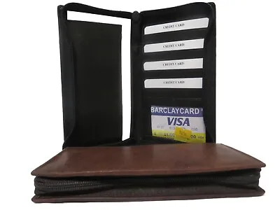 Zipper Checkbook Wallet ID Credit Card Money Holder Long Bifold Genuine Leather  • $10.49