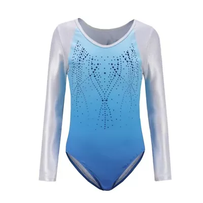 Girls Shiny Waves Metallic Long Sleeves Gymnastics Leotard Unitard Dancewear • £12.99