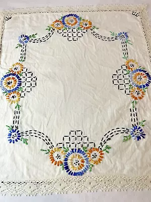 Vintage Handcrafted Embroidered Table Doily/Scarf Trimmed Lace English Cottage • $8.99