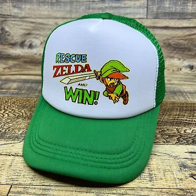 Zelda Mens Trucker Hat Green Snapback Rescue Zelda! 90s Retro Video Game Cap • $19.99