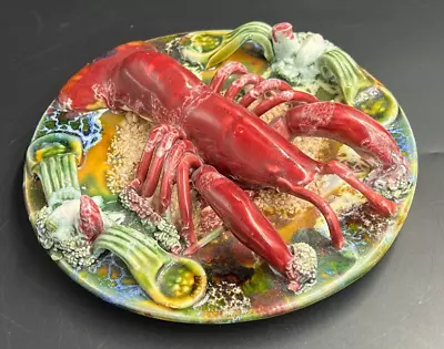 Majolica Palissy Langoustine Lobster Wall Plate Portuguese • £195