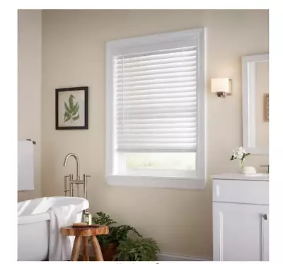 Home Decorators White Cordless Faux Wood Blinds 2 In. Slats - 22.5 In. W X 64 I • $17.99