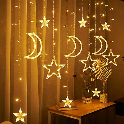 £6.99 • Buy Twinkling Moon Star String Lamp LED Curtain Fairy Light Party Home Decor Plug In