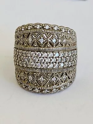 Designer CFJ Sterling Silver CZ Micro Pave Wide Cigar Band Cocktail Ring Size 6 • $79.99