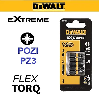 £7.96 • Buy DeWALT PZ3 Screwdriver Bit Set X5 FlexTorq Extreme Impact Torsion Pozi 25mm Bits