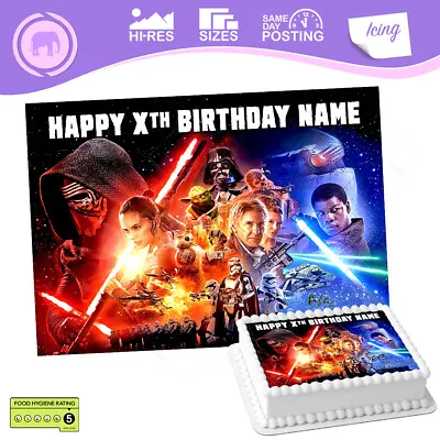 Star Wars Cake Topper Rectangle Personalised Birthday Edible Sizes Inc Costco • £15.99