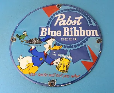 Vintage Pabst Blue Ribbon Beer Sign - Brewery Beverage Gas Pump Porcelain Sign • $144.47