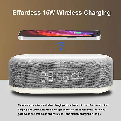 Alarm Clock Wireless Charger Dock Charging Station With Night Light Thermometer • $18.99