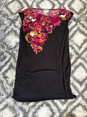 Maggy L Women's Dress Black Pink Purple Flower Stretch Size 12 • $20