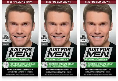 3 Just For Men Mens Shampoo Hair Colour Color Wash In Dye Medium Brown H35 • £29.99