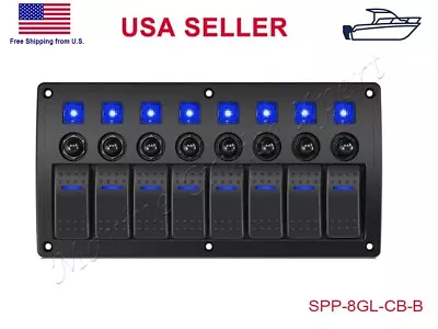 Boat Marine 8 Gang Switch Panel Circuit Breaker Toggle Rocker Switch RV Camper • $47.50