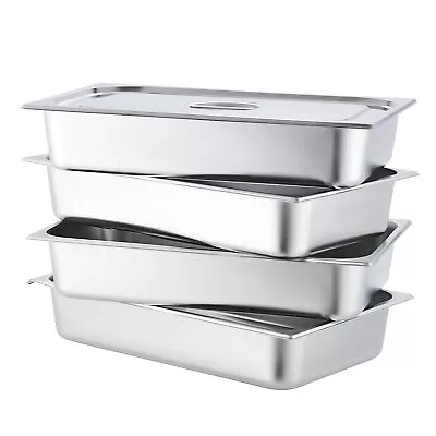 Steam Table Pan Set Of 4 Commercial Full Size Food Pan & Covers Kitchen Supplies • $49