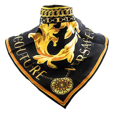 Versace Jeans Couture Black/Gold Charm Link Baroque Print Silk Scarf • $114.99