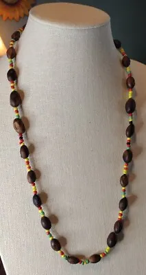 Vintage Jamaican Beaded Rasta Necklace Red Brown Yellow Green 28  Unisex • $18