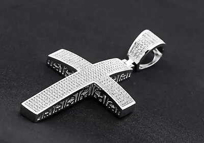 925 Sterling  Silver Large Cross  Pendant  Hip Hop Bling Iced Cross Charm • $79.99