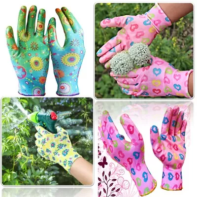 Gardening Floral Pattern Ladies Gloves Nitrile Palm Coated  DIYWork Protection • £2.94