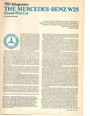 The Mercedes-benz W25 ~  Original 6-page 1971 Article / Ad • $11.95