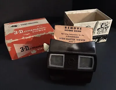 1955's  Model E  View-Master Viewer + ORIGINAL BOX & INSERTS 3 REELS & SLEEVES • $24