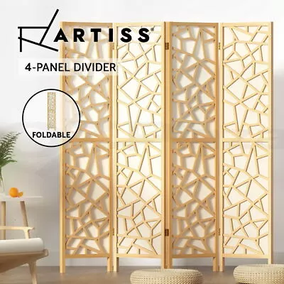 Artiss 4 Panel Clover Room Divider Screen Partition Privacy Wooden Stand Natural • $125.95