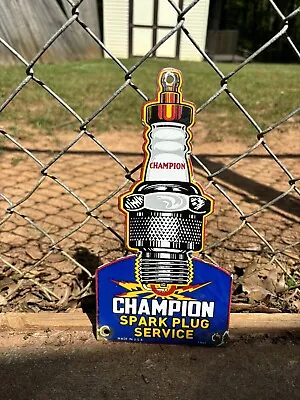 Vintage Porcelain Champion Spark Plug Service Gas And Oil Sign • $13.50