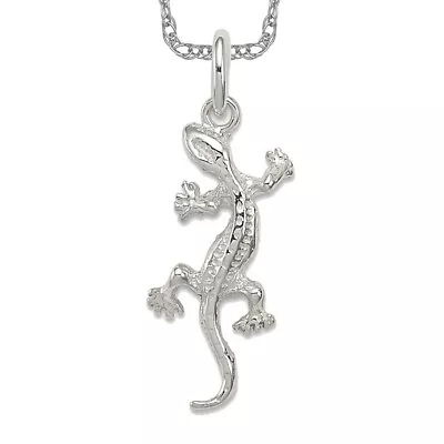 925 Sterling Silver Lizard Necklace Charm Pendant • $224