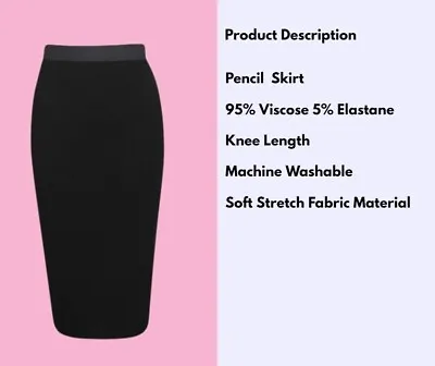 £5.99 • Buy Ladies Plain Office Stretch Bodycon Midi Pencil Skirt Plus Size Uk 8-26