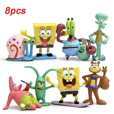 £4.19 • Buy 8Pcs Set SpongeBob SquarePants Action Figures Collectible Model Toys Kids Gift