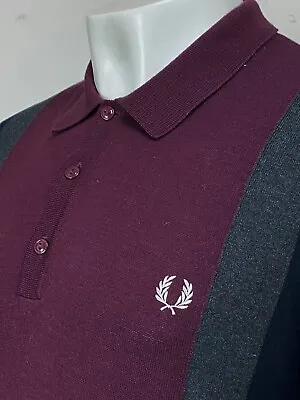 £16 • Buy Fred Perry | Knitted Panelled Polo Shirt L (Navy) Mod Scooter 60s Ska Skins