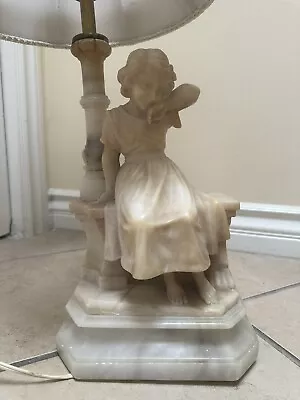 Marble Art Deco Table Lamp - Girl Sitting - Signed B G. Mascagni • $64