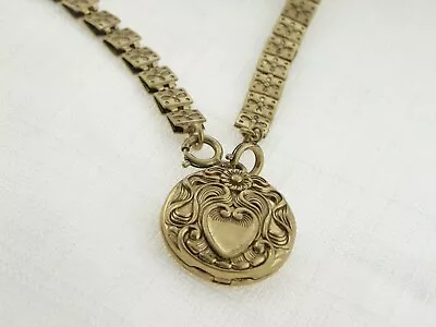 Antique Victorian Brass Book Chain And Locket Pendant Necklace Chain • $189