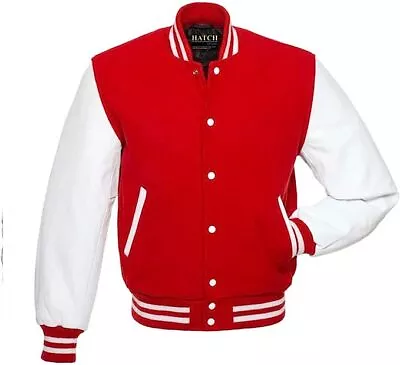 Men’s Varsity Baseball Jacket Wool Body Genuine Cowhide Leather Arms Letterman • $125
