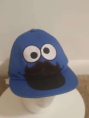 Cookie Monster W/ Mustache Hat (Adult M Fitted) Sesame Street Big Face 2010  • $10