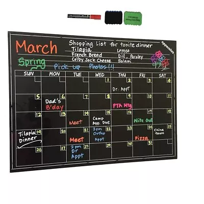 16  X 12  Dry Erase Magnetic Refrigerator Calendar Message Flexible Black Board • $8.99