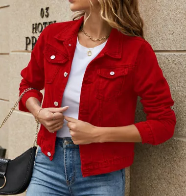 UK Womens Denim Jackets Jeans Coats Casual Tassel Long Sleeve Lapel Button Loose • £15.56