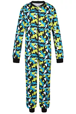 Boys 1onesie All In One Pyjamas One Piece Pj Gamer Camo 9 10 11 12 13 14 15 16y • £12.99