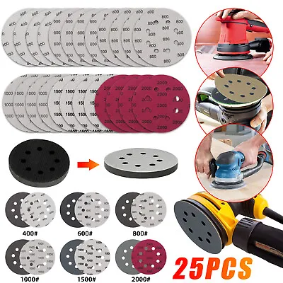 25Pcs 5in 8 Hole Wet & Dry Sanding Disc Set 400-2000 Grit Hook Loop Sander Paper • $12.48