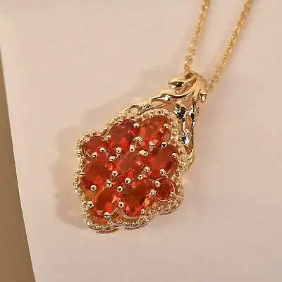 Mexican Fire Opal Pendant Necklace In Yellow Gold Plated Sterling Silver For Her • $149.99