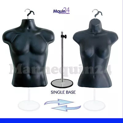 Male & Female Torso Body Mannequin Forms - Black + 2-hangers +1 Metal Stand  • $68.16